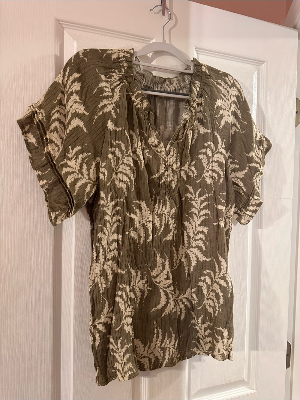 indigo soul Olive Green Floral Boho Peasant Blouse